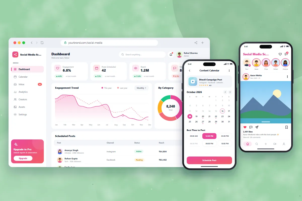 Social Media Scheduling SaaS – web software by Gletus Technology